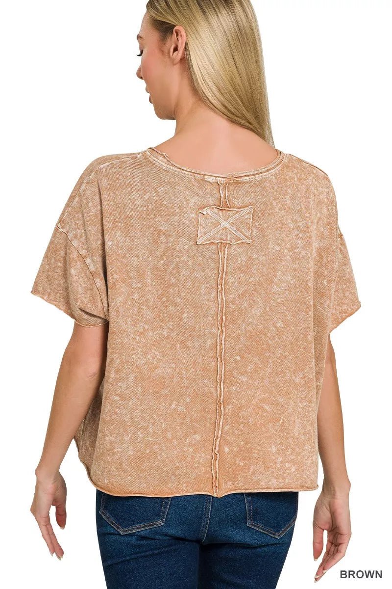 Zenana Halo Washed Cotton Short Sleeve Top - Bitsy Gypsy Boutique