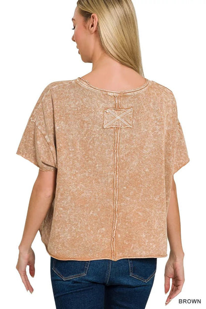Zenana Halo Washed Cotton Short Sleeve Top - Bitsy Gypsy Boutique