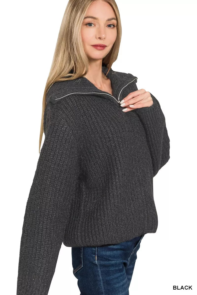 Zenana High Neck Full Zip Sweater Cardigan - Bitsy Gypsy Boutique