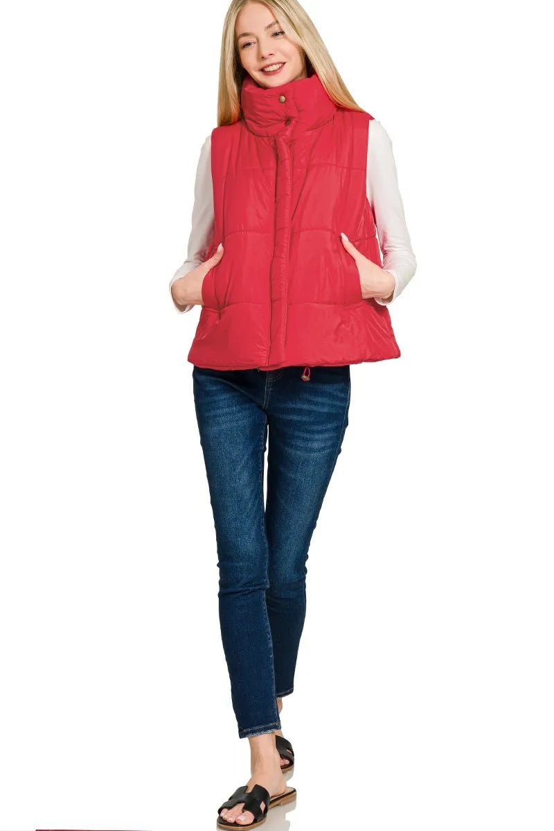 Zenana High Neck Zip - Up Vest Coat - Bitsy Gypsy Boutique
