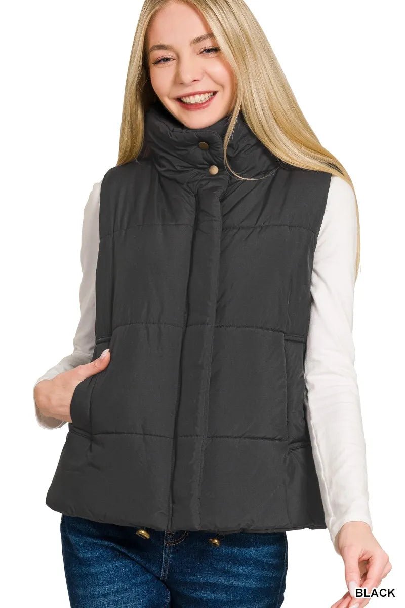 Zenana High Neck Zip - Up Vest Coat - Bitsy Gypsy Boutique