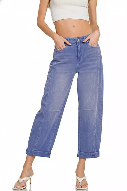 Zenana High Rise Barrel - Leg Cropped Jeans - Bitsy Gypsy Boutique