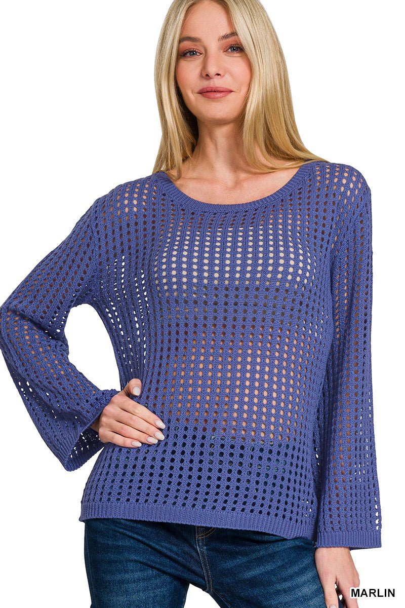 Zenana Hollow Out Long Sleeve Sweater - Bitsy Gypsy Boutique