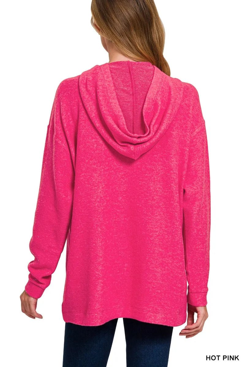 Zenana Hooded Brushed Melange Hacci Sweater - Bitsy Gypsy Boutique