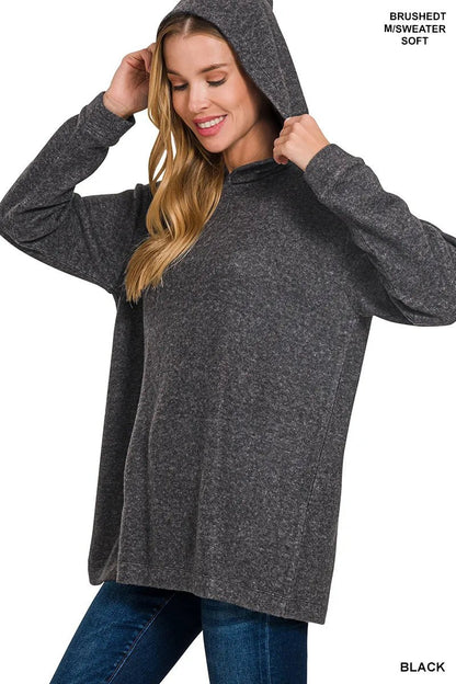 Zenana Hooded Brushed Melange Hacci Sweater - Bitsy Gypsy Boutique