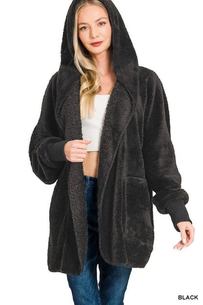 Zenana Hooded Faux Fur Jacket with Pockets - Bitsy Gypsy Boutique