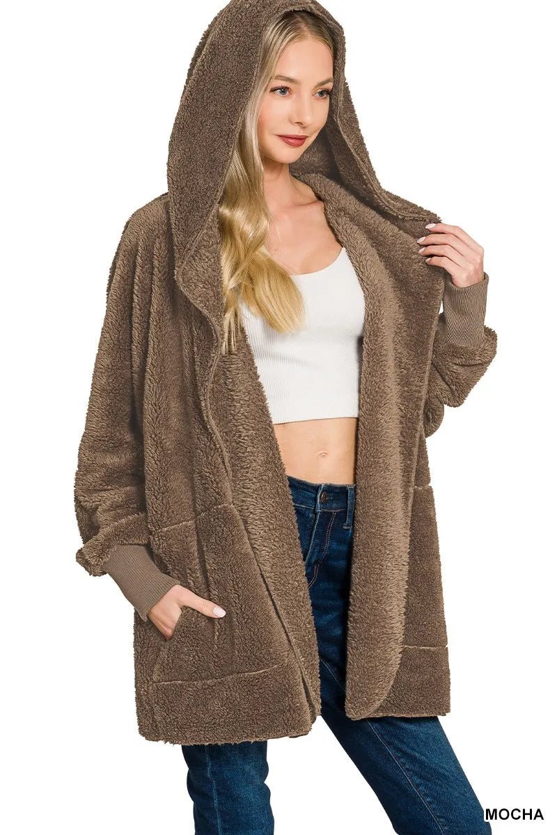 Zenana Hooded Faux Fur Jacket with Pockets - Bitsy Gypsy Boutique