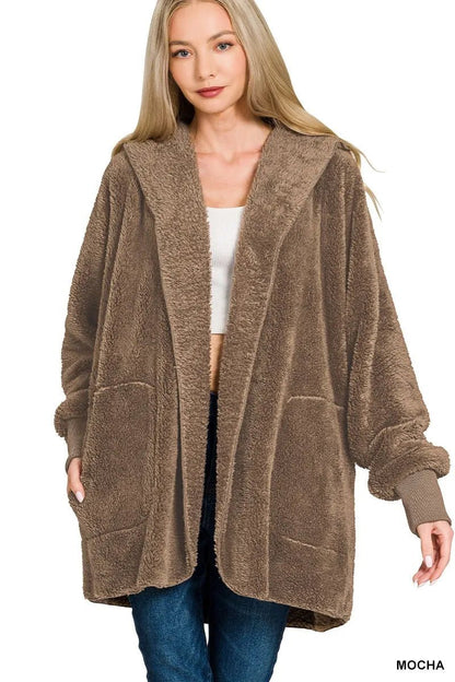 Zenana Hooded Faux Fur Jacket with Pockets - Bitsy Gypsy Boutique