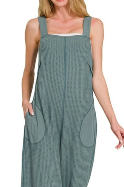 Zenana Knit Waffle Wide Leg Overalls - Bitsy Gypsy Boutique
