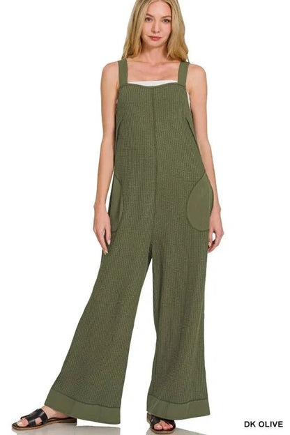Zenana Knit Waffle Wide Leg Overalls - Bitsy Gypsy Boutique