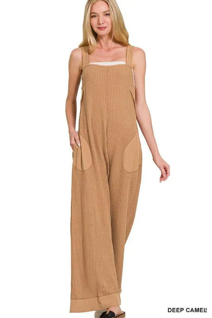 Zenana Knit Waffle Wide Leg Overalls - Bitsy Gypsy Boutique