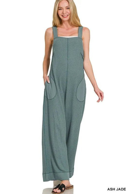 Zenana Knit Waffle Wide Leg Overalls - Bitsy Gypsy Boutique