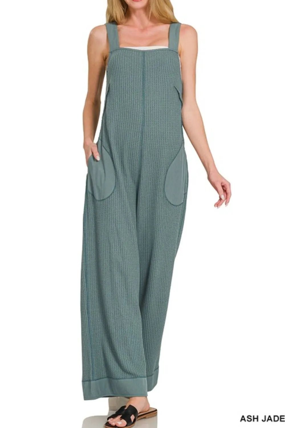 Zenana Knit Waffle Wide Leg Overalls - Bitsy Gypsy Boutique
