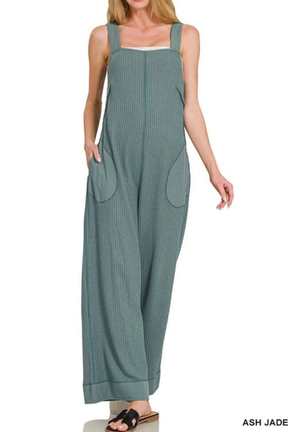 Zenana Knit Waffle Wide Leg Overalls - Bitsy Gypsy Boutique
