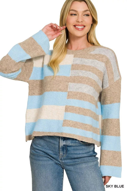 Zenana Lightweight Wool Blend Color Block Sweater - Bitsy Gypsy Boutique