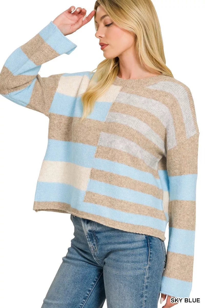 Zenana Lightweight Wool Blend Color Block Sweater - Bitsy Gypsy Boutique