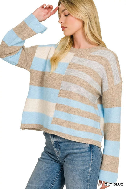 Zenana Lightweight Wool Blend Color Block Sweater - Bitsy Gypsy Boutique