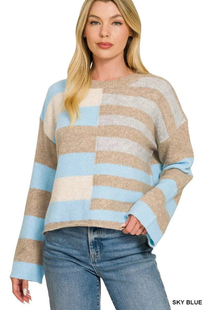 Zenana Lightweight Wool Blend Color Block Sweater - Bitsy Gypsy Boutique