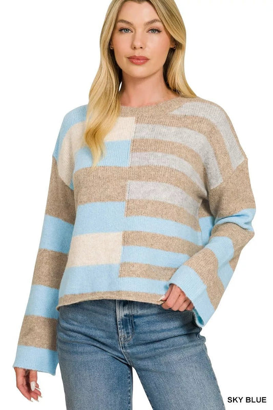 Zenana Lightweight Wool Blend Color Block Sweater - Bitsy Gypsy Boutique