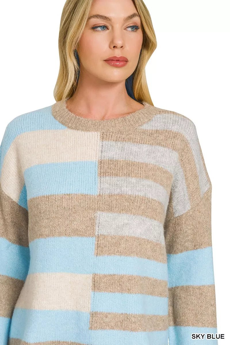 Zenana Lightweight Wool Blend Color Block Sweater - Bitsy Gypsy Boutique