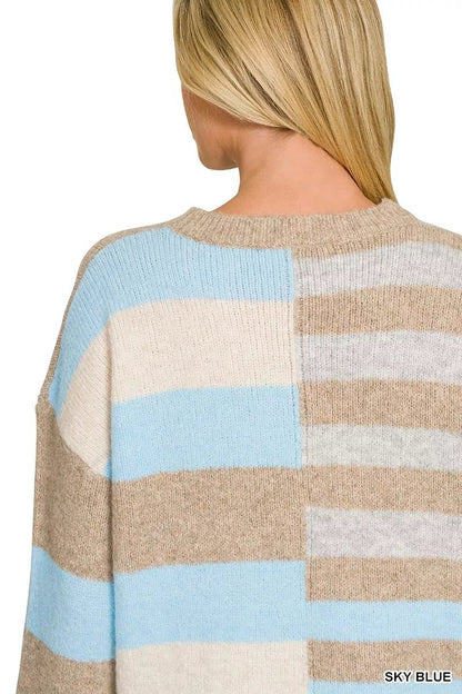 Zenana Lightweight Wool Blend Color Block Sweater - Bitsy Gypsy Boutique