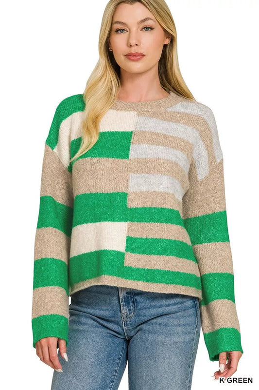 Zenana Lightweight Wool Blend Color Block Sweater - Bitsy Gypsy Boutique