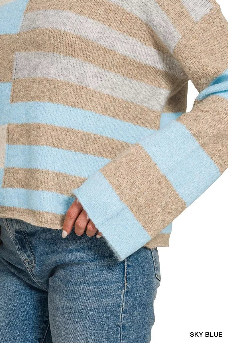 Zenana Lightweight Wool Blend Color Block Sweater - Bitsy Gypsy Boutique