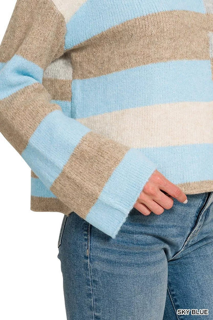 Zenana Lightweight Wool Blend Color Block Sweater - Bitsy Gypsy Boutique
