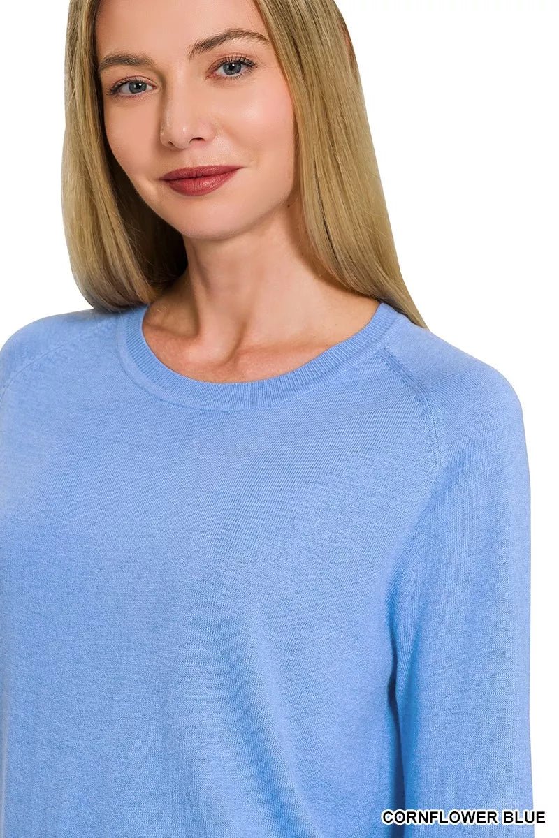 Zenana Lightweight Wool Blend Round Neck Sweater - Bitsy Gypsy Boutique