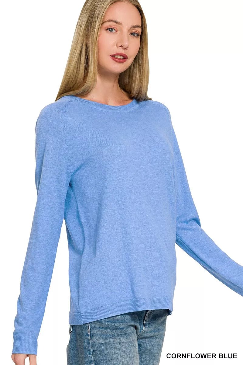 Zenana Lightweight Wool Blend Round Neck Sweater - Bitsy Gypsy Boutique