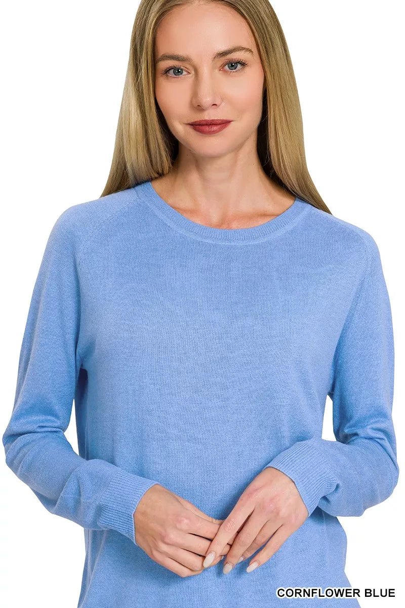Zenana Lightweight Wool Blend Round Neck Sweater - Bitsy Gypsy Boutique
