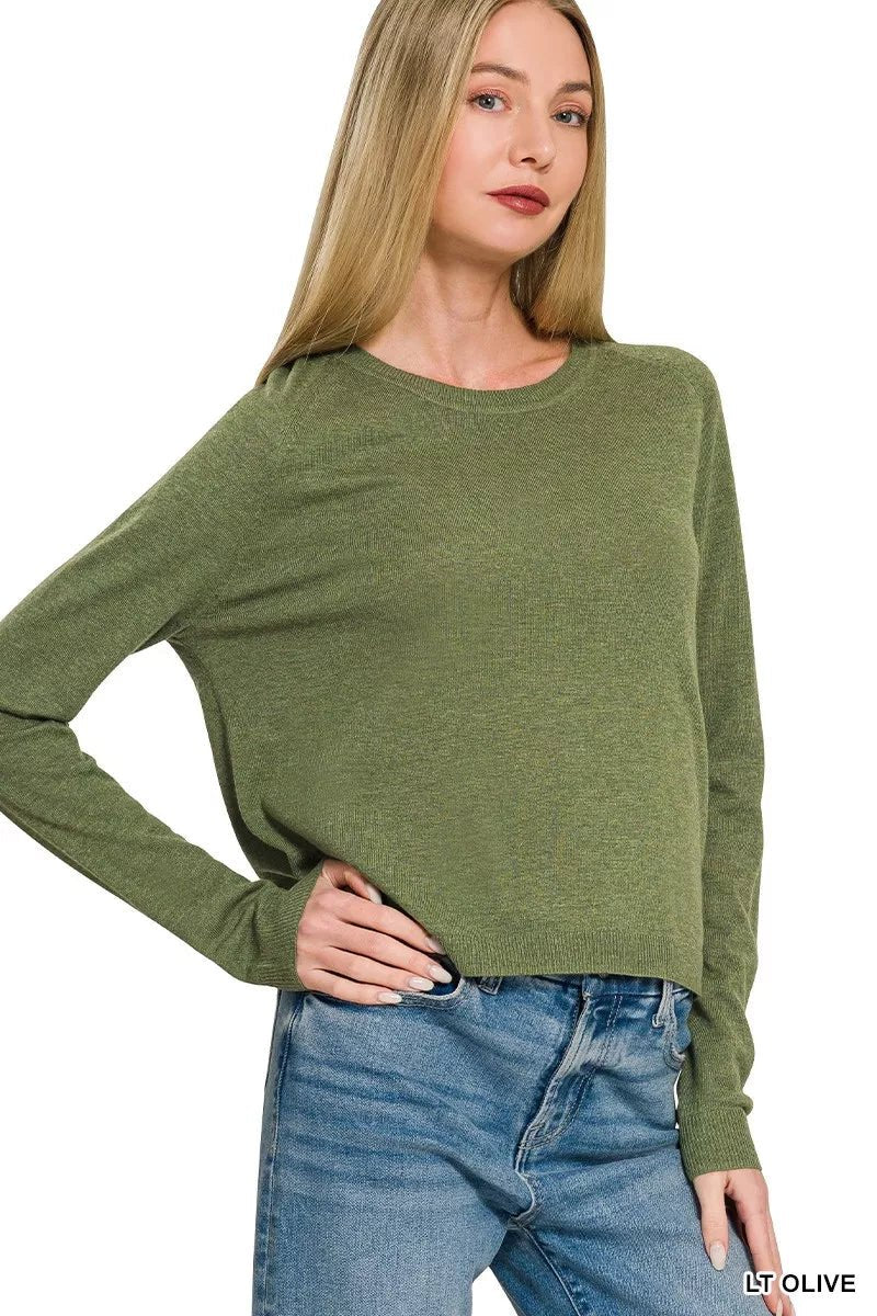 Zenana Lightweight Wool Blend Round Neck Sweater - Bitsy Gypsy Boutique