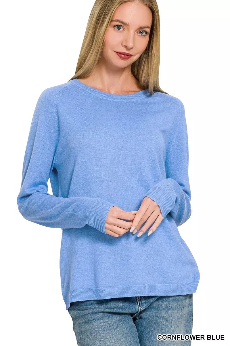 Zenana Lightweight Wool Blend Round Neck Sweater - Bitsy Gypsy Boutique