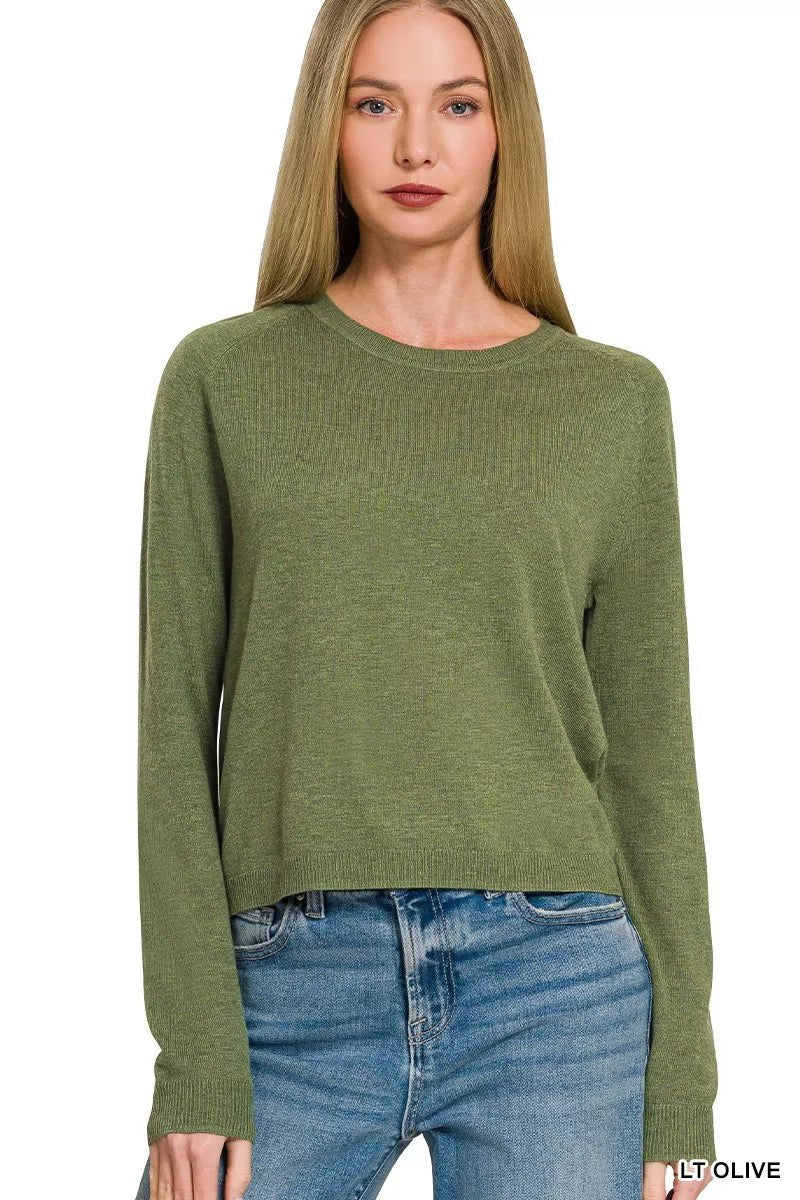 Zenana Lightweight Wool Blend Round Neck Sweater - Bitsy Gypsy Boutique
