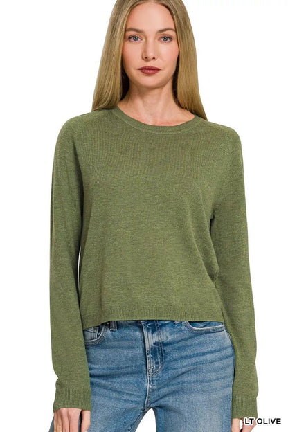 Zenana Lightweight Wool Blend Round Neck Sweater - Bitsy Gypsy Boutique