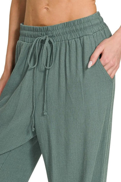 Zenana Linen Drawstring Pants - Bitsy Gypsy Boutique