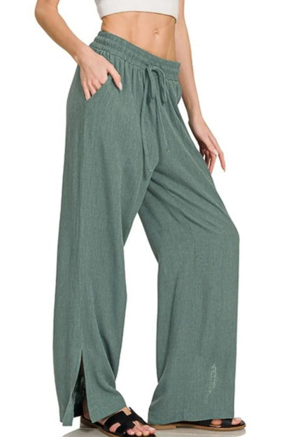 Zenana Linen Drawstring Pants - Bitsy Gypsy Boutique