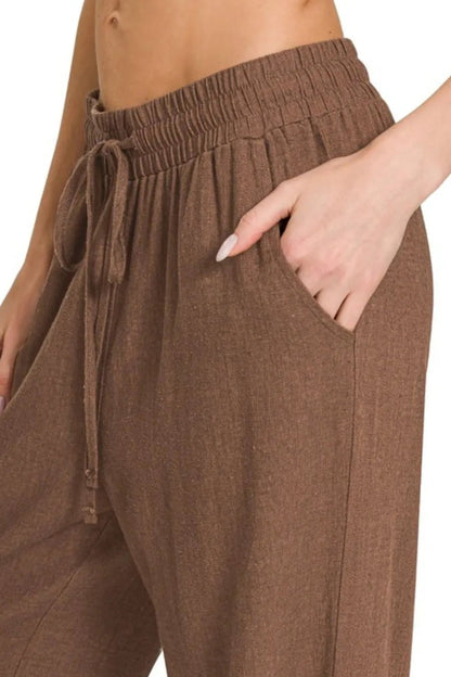 Zenana Linen Drawstring Pants - Bitsy Gypsy Boutique