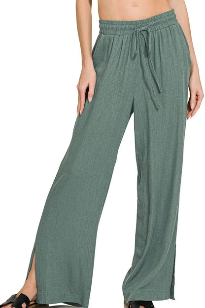Zenana Linen Drawstring Pants - Bitsy Gypsy Boutique