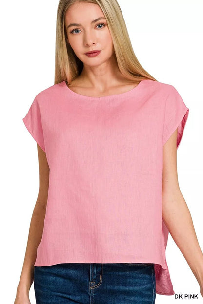 Zenana Linen Round Neck Cap Sleeve Top - Bitsy Gypsy Boutique