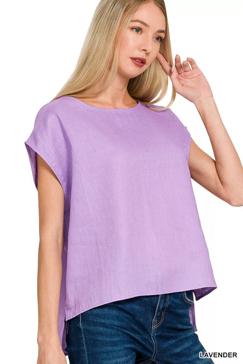 Zenana Linen Round Neck Cap Sleeve Top - Bitsy Gypsy Boutique