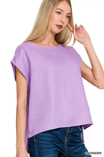 Zenana Linen Round Neck Cap Sleeve Top - Bitsy Gypsy Boutique