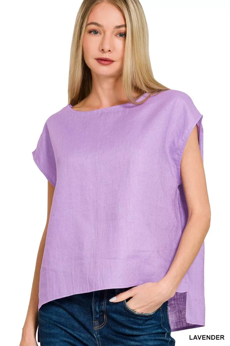 Zenana Linen Round Neck Cap Sleeve Top - Bitsy Gypsy Boutique