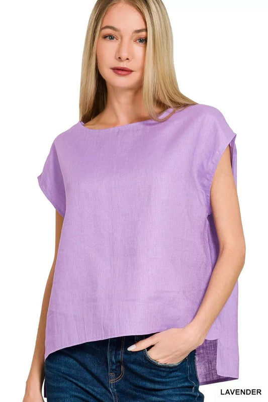 Zenana Linen Round Neck Cap Sleeve Top - Bitsy Gypsy Boutique