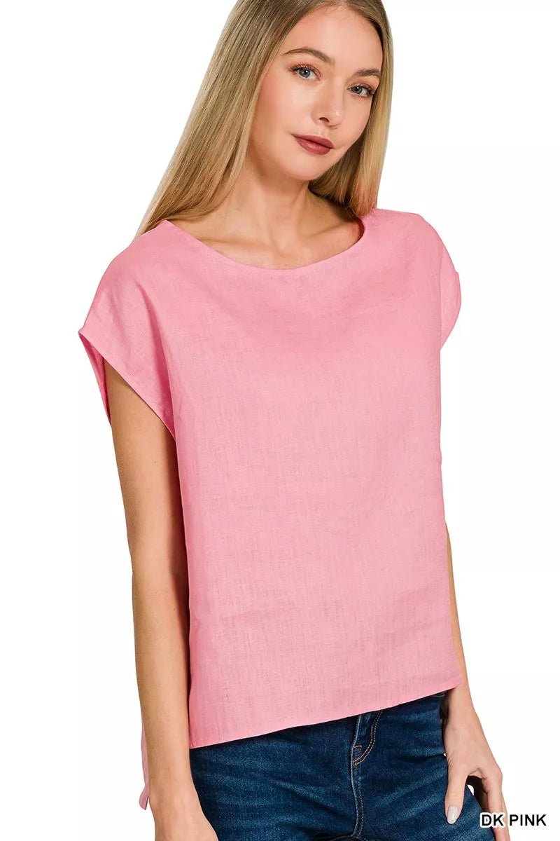 Zenana Linen Round Neck Cap Sleeve Top - Bitsy Gypsy Boutique