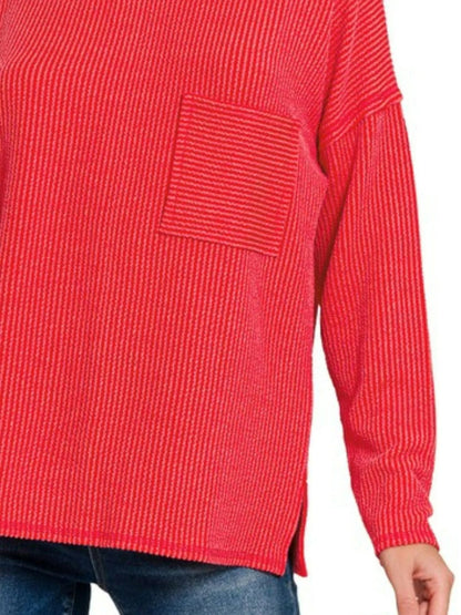 Zenana Long Sleeve Drop Shoulder Rib Top - Bitsy Gypsy Boutique