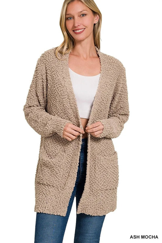 Zenana Long Sleeve Popcorn Sweater Cardigan with Pockets - Bitsy Gypsy Boutique
