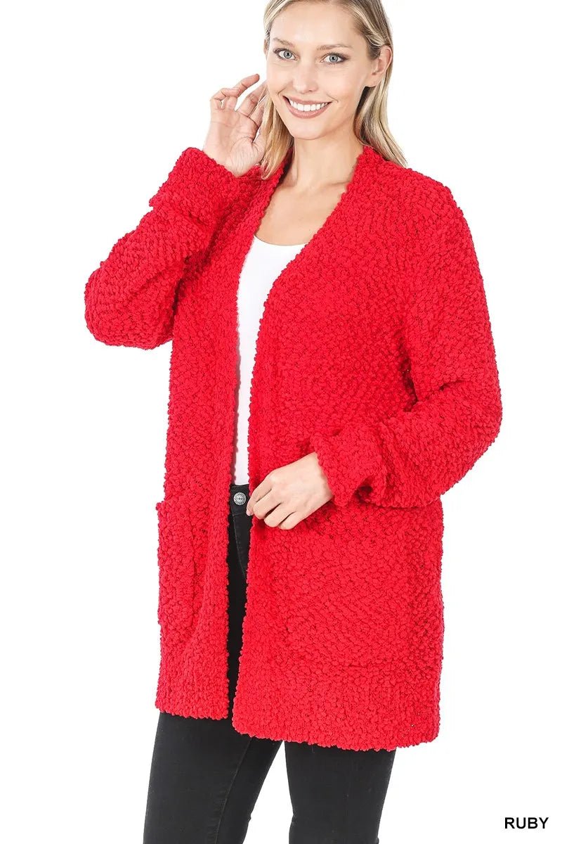 Zenana Long Sleeve Popcorn Sweater Cardigan with Pockets - Bitsy Gypsy Boutique