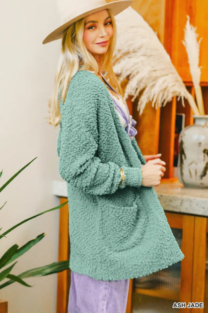 Zenana Long Sleeve Popcorn Sweater Cardigan with Pockets - Bitsy Gypsy Boutique