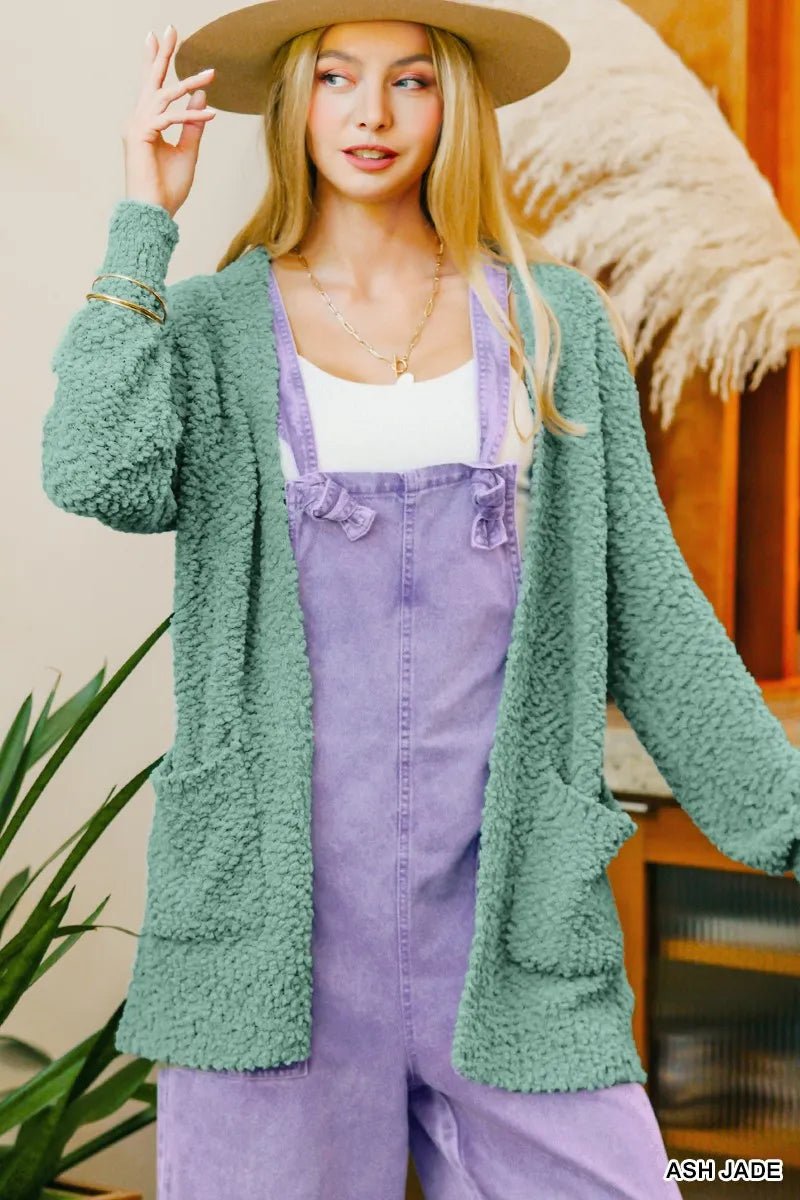 Zenana Long Sleeve Popcorn Sweater Cardigan with Pockets - Bitsy Gypsy Boutique